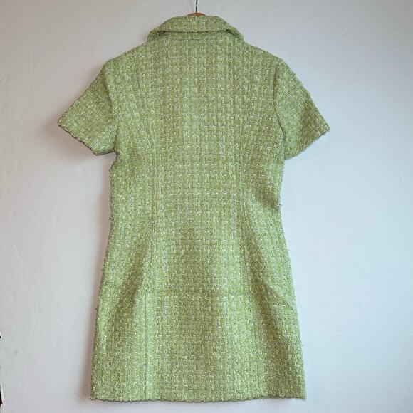 Rumored Notting Hill Mini Dress Chic Minimalist Modern Sz 6 Green Tennis Tweed - Picture 2 of 13